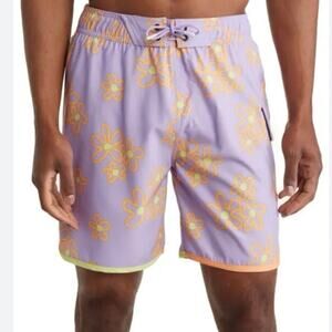 NWT SVRN CODE Swim Trunks Men’s XL Purple Orange Floral Board Shorts